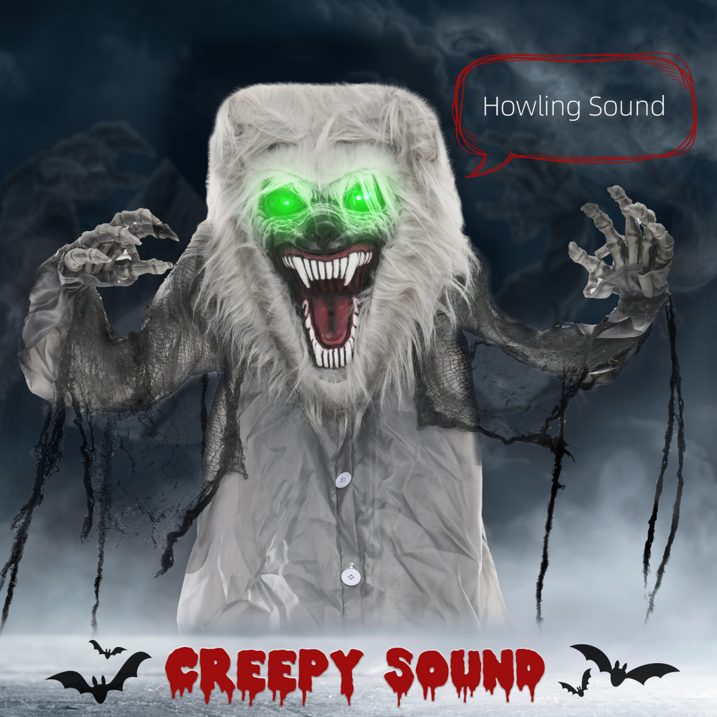 HOMCOM Halloween Skeleton Werewolf Animatronic Prop with Light Up Eyes