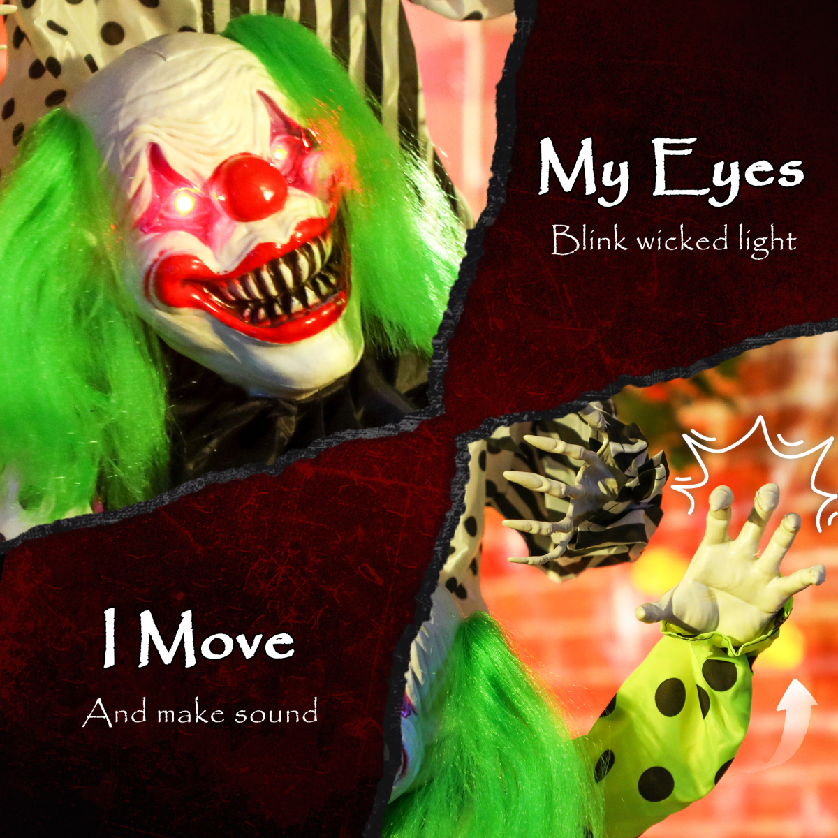 Outsunny Sound Activated Stackable Halloween Animatronics Clowns