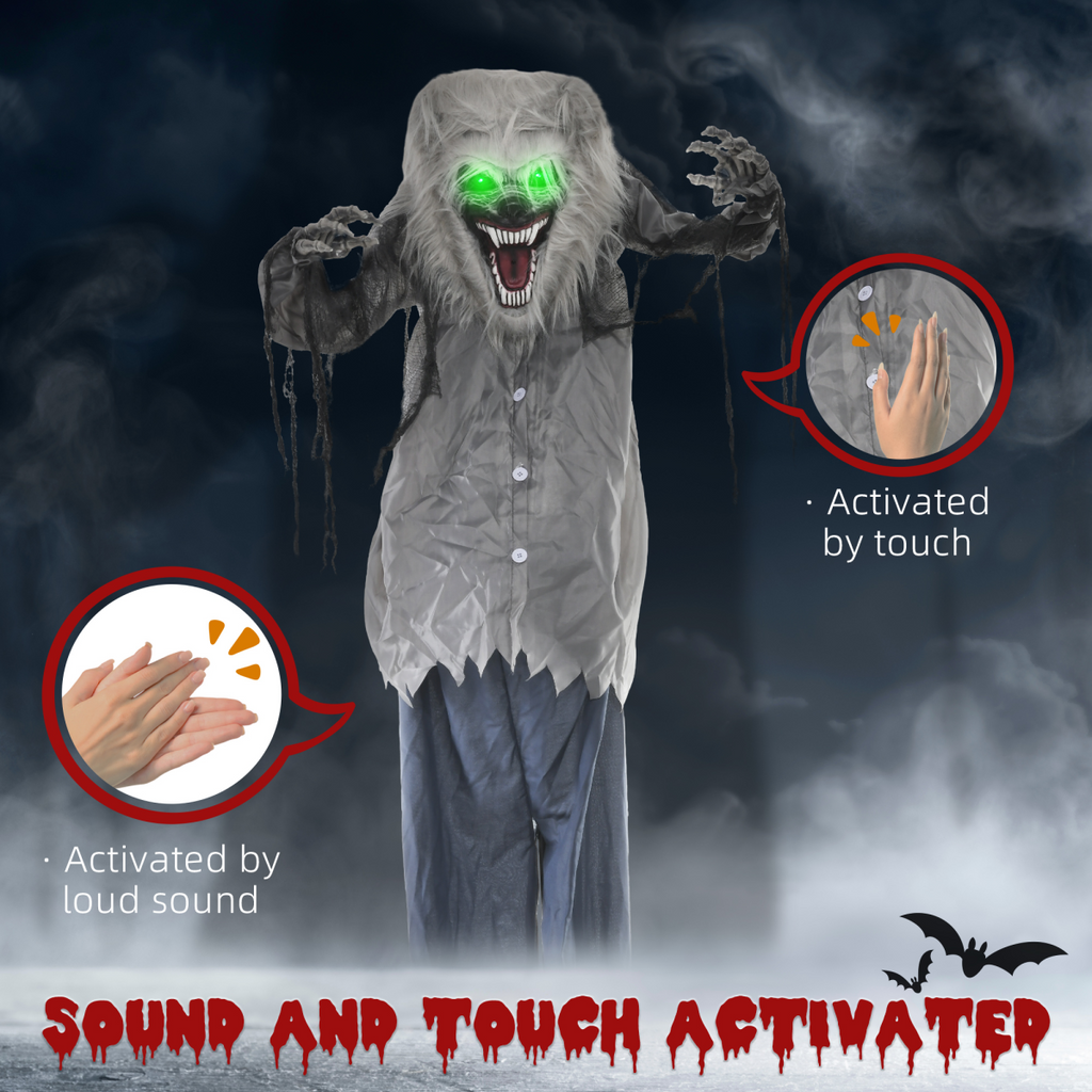 HOMCOM Halloween Skeleton Werewolf Animatronic Prop with Light Up Eyes
