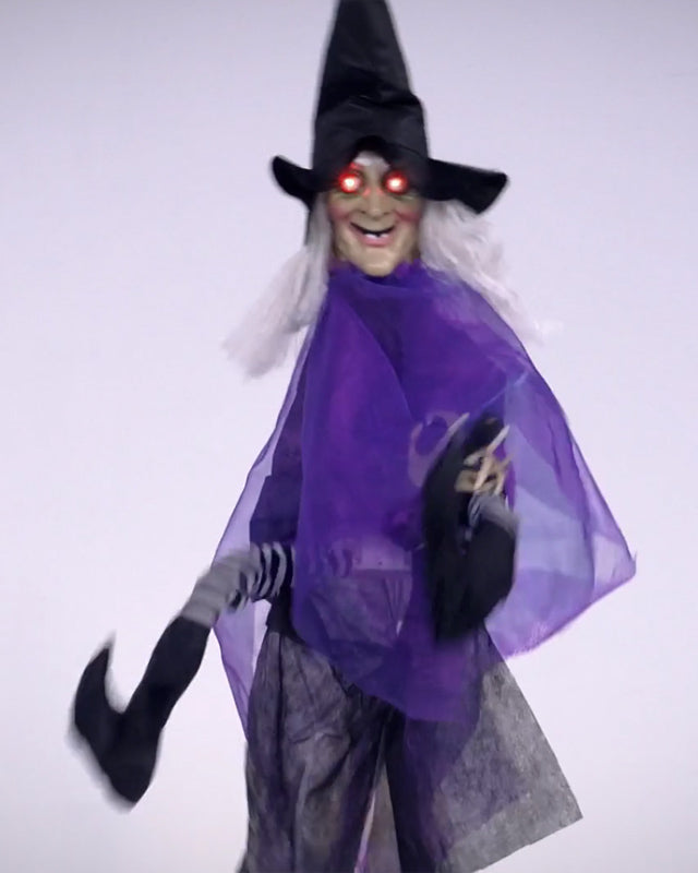 Animated Witch on a Broom - 90cm